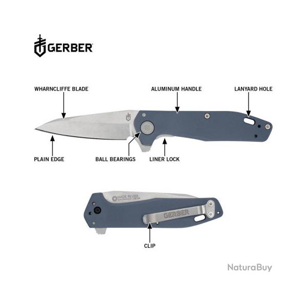 Couteau pliant Gerber Fastball Lame Wharncliffe Acier CPM-MagnaCut Manche Aluminium Bleu G1075374