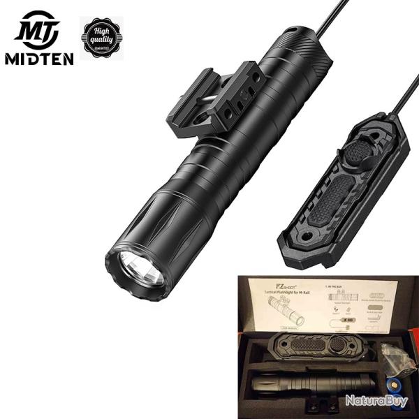 Lampe de poche tactique MidTen 1800 lumens pour fusil avec interrupteur  pression
