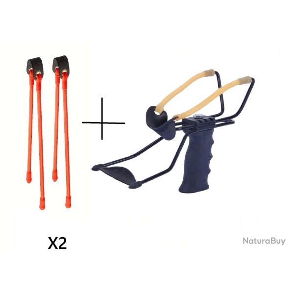Pack Fronde de chasse / lance pierre noir avec stabilisateur, support poign�e et deux elastiques