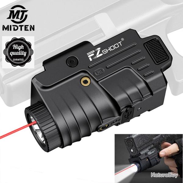 MidTen 800 Lumens pistolet lumi�re rouge Laser Combo Rechargeable avec Rail - LIVRAISON GRATUITE !!!