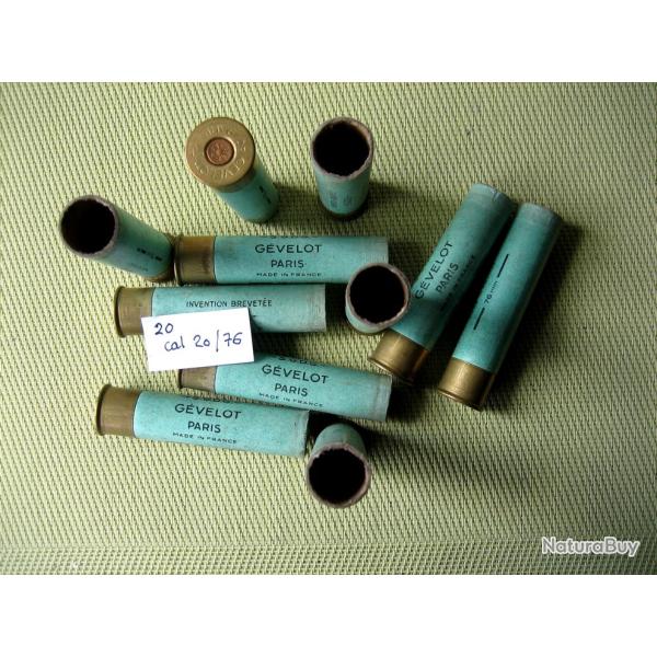Collection ou usage... 74 Douilles Carton  cal  20  long 76 mm  tir�es  une  fois   �tat  moyen