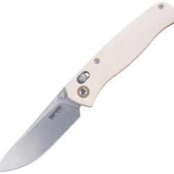 Couteau pliant SRM 255L-GK Ambi-Lock Lame Acier 10Cr15CoMoV Manche G10 Blanc Clip SRM255LGT2