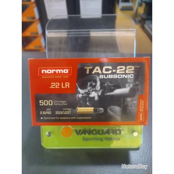Bo�tes de 500 munitions calibre 22lr norma tac-22 subsonic