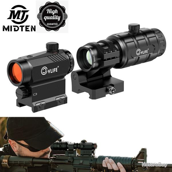 MidTen Riflescope Rifle Hunting Scopes 3X Magnifier Combo 3 MOA Red Dot  - LIVRAISON GRATUITE !!