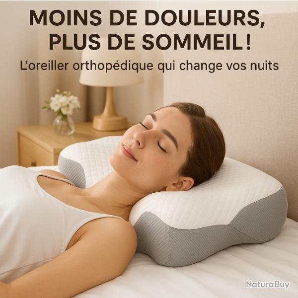 Oreiller Cervical Ergonomique Mousse Mmoire Forme 60x30 cm  Anti-ronflement Soutien Nuque