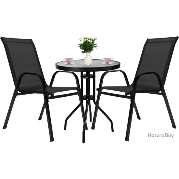Ensemble de Meubles de Jardin 2+1 2 Personnes avec Table tanche + 2 chaises Noires pour Balcon terr