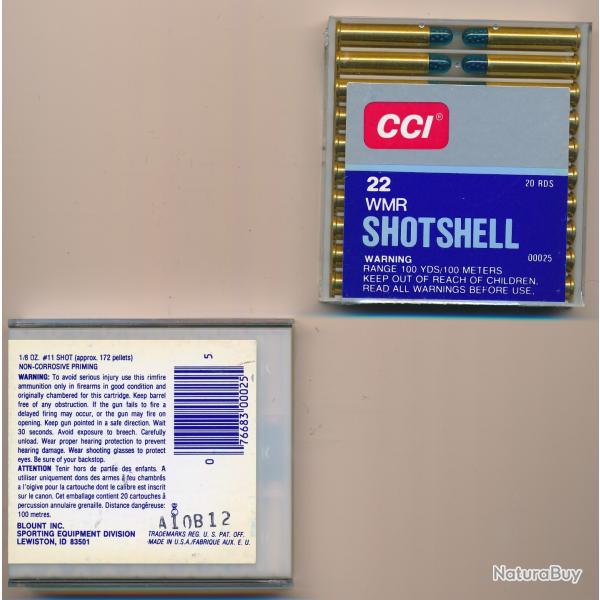 PORT OFFERT ! BOITE 22 MAGNUM GRENAILLE pleine et compl�te (20pi�ces) sous protection plastique 5933