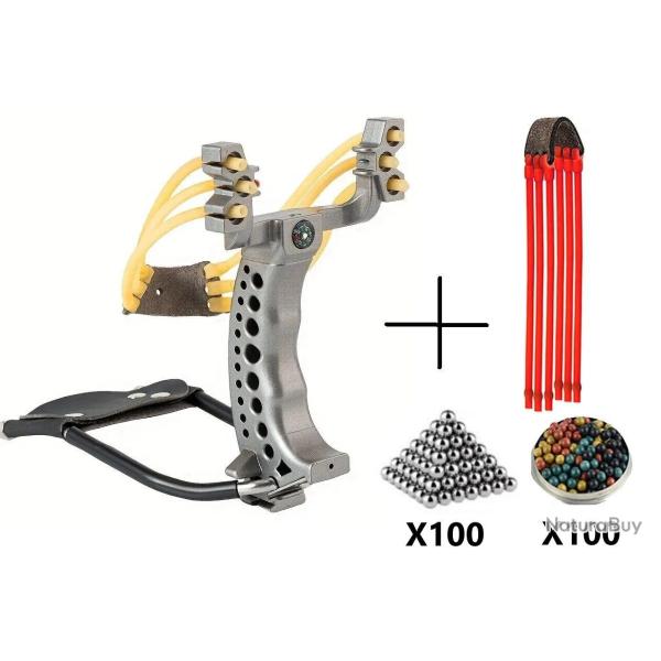 Pack Fronde de chasse / lance pierre F3X avec support poign�e et un elastique de rechange