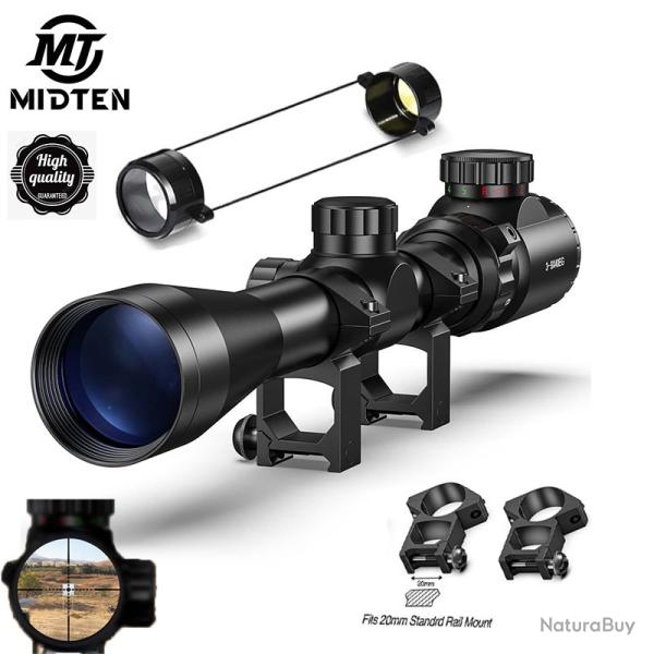 MidTen Riflescope 3-9x40 Rifle Sniper Scope Rouge ou Vert Illumin