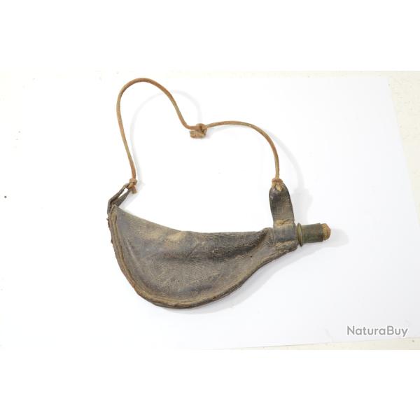 Ancienne poire � plomb en cuir 19e Si�cle. D�coration chasse / western, poudre noire