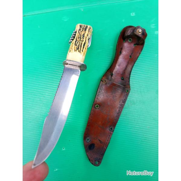 ANCIENNE DAGUE MULTI FONCTIONS  :  IHER  - INOX   ESPAGNE   .  MILIEU  20EME  .