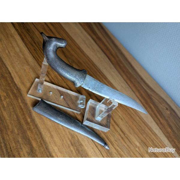 joli petit kandjar TETE DE CHEVAL damasquin� argent