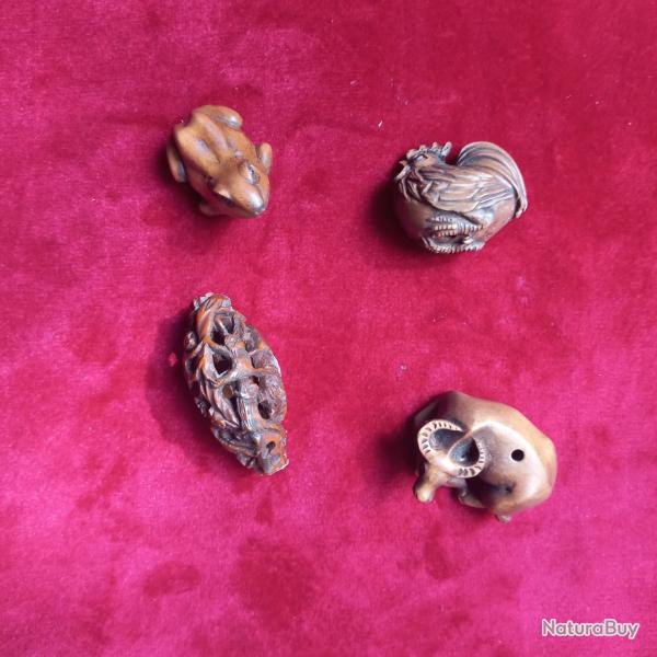 PERLE DE BUIS animaux SCULPT� � LA MAIN