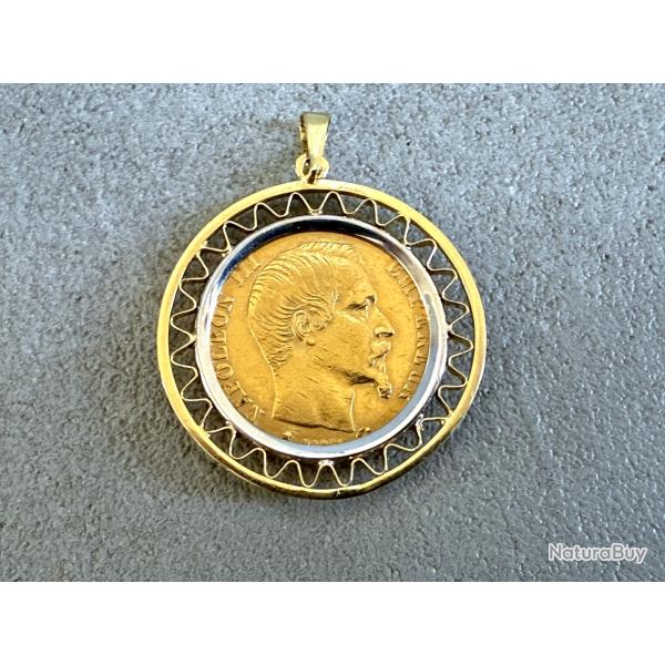 Pendentif ancien en or massif 18 carats avec v�ritable pi�ce de 20 francs or (Louis d'or)