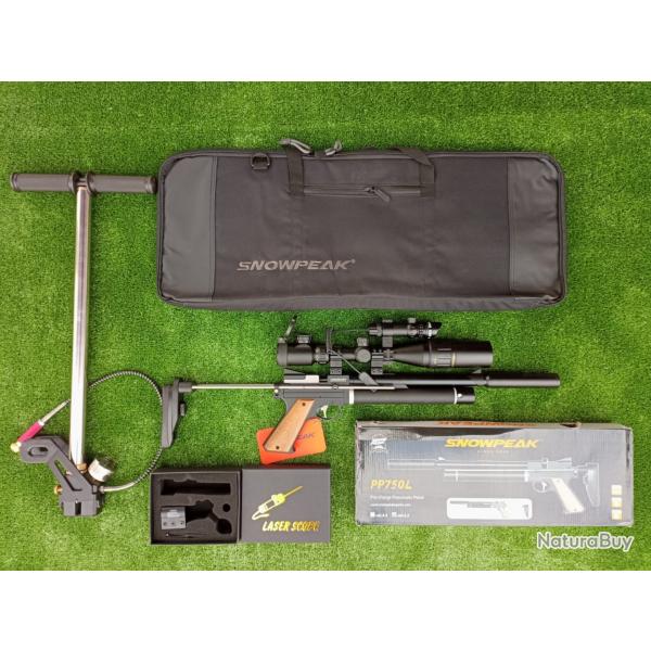 PACK LASER ! Pistolet Snowpeak PP750L 4,5mm + Lunette 4-16 X 40AO + Laser Rouge  RTJG1/3 + Pompe PCP