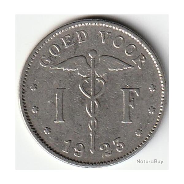 Pi�ce de Monnaie Belgique 1 franc - Albert Ier - type Bonnetain en n�erlandais 1923