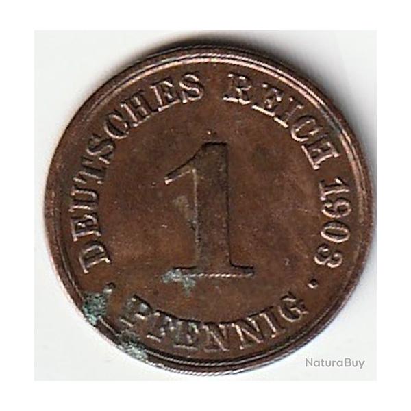Pi�ce de Monnaie Allemagne 1 pfennig - Wilhelm II type 2 - grand aigle 1903 A