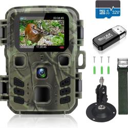 Cam&eacute;ra de Chasse 20MP 1080P HD Mini Vision Nocturne Carte SD32Go &Eacute;tanche IP65 D&eacute;tecteur de Mouvement