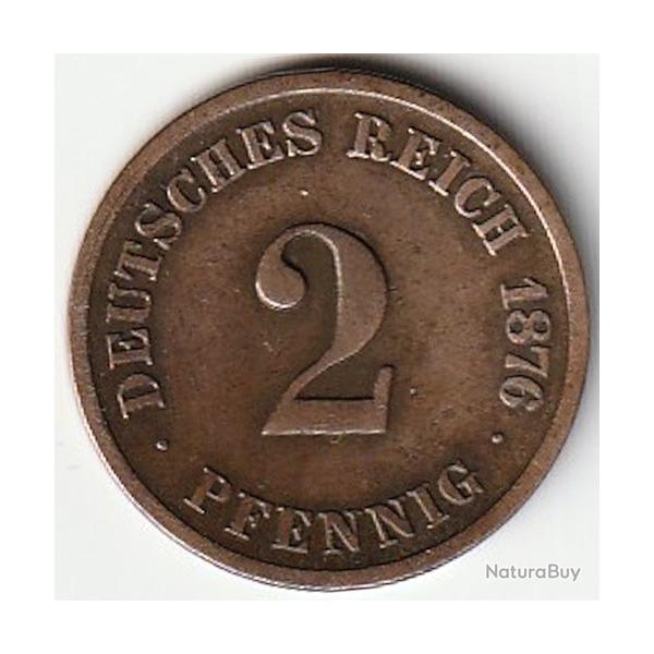 1 Pi�ce de Monnaie Allemagne 2 pfennig - Wilhelm I type 1 - petit aigle 1876 G Recherch�e