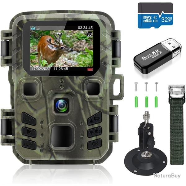 Cam�ra de Chasse WiFi Bluetooth App 24MP 1296P  Vision Nocturne 120� Carte SD 32 Go �tanche IP65