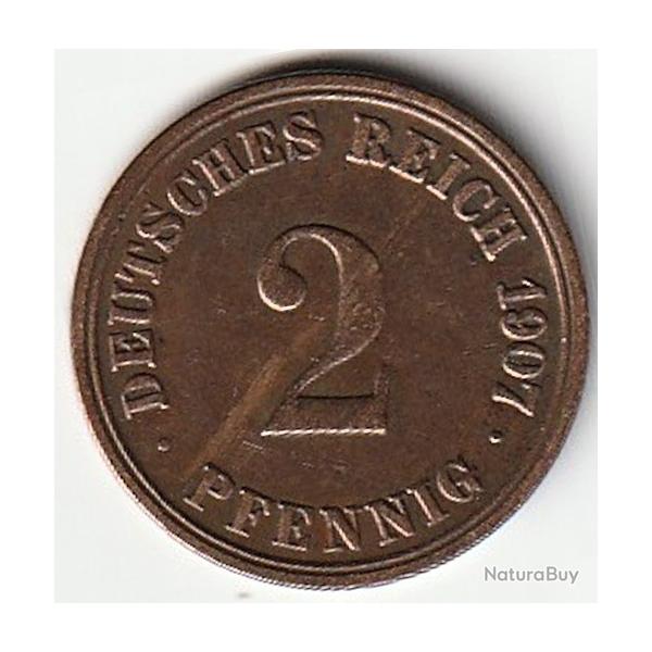 Pi�ce de Monnaie Allemagne 2 pfennig - Wilhelm II type 2 - grand aigle 1907 A  Recherch�e