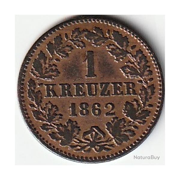 Pi�ce de Monnaie Allemagne 1 kreuzer - Adolph- Duch� de Nassau 1862 recherch�e