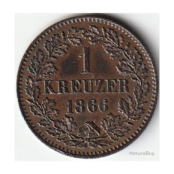 Pi�ce de Monnaie Allemagne 1 Kreuzer - Fr�d�ric Ier - Grand-Duch� de Bade 1866 recherch�e