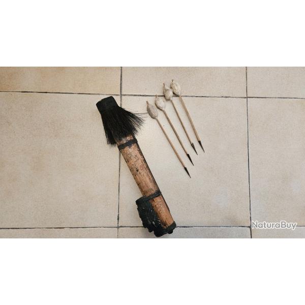 Carquois bambou t�te indien sculpt� 4 fl�ches