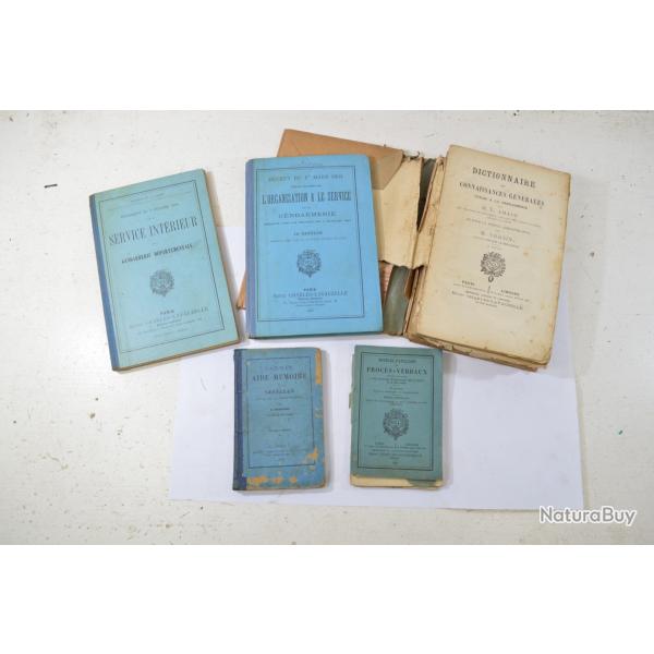 Lot livres rglement Gendarmerie 19e Sicle et WW1. Dictionnaire, aide mmoire organisation service