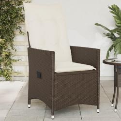 Chaise inclinable de jardin avec coussins marron r&eacute;sine tress&eacute;e