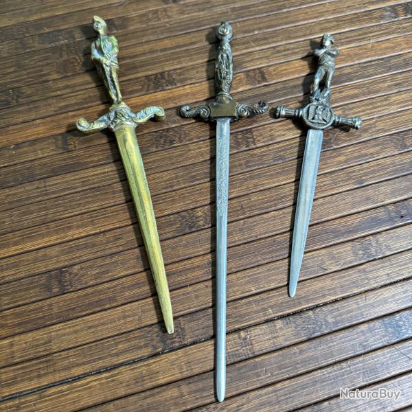 LOT DE 3 COUPE PAPIER VINTAGE ANN�E 60 - NAPOLEON - CHEVALIER EN ARMURE - FEMME D�NUD�E