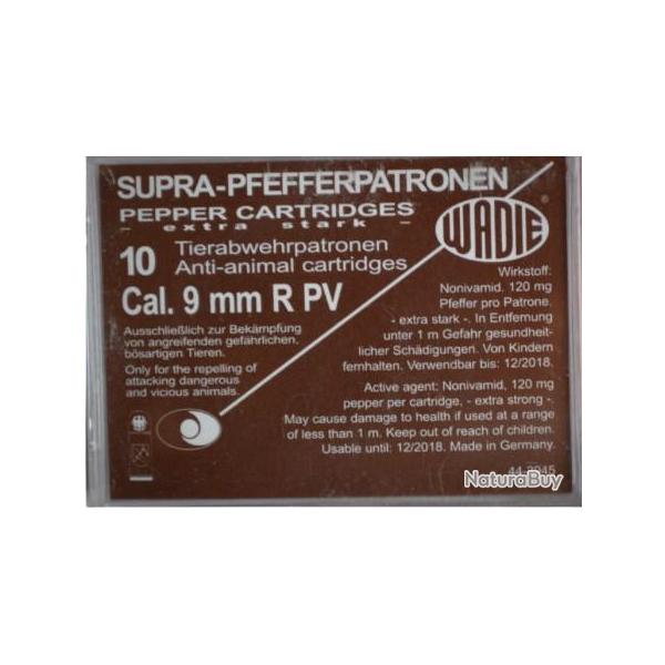CARTOUCHES 9MM/380 PV SUPRA PEPPER GAZ X10