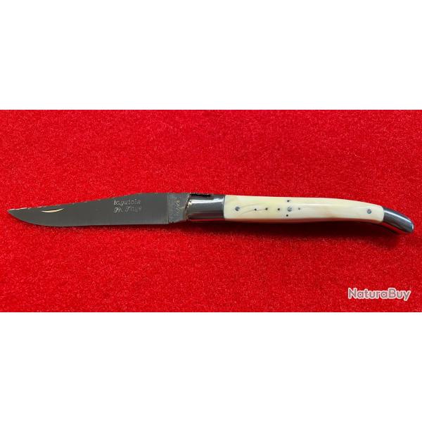 Couteau LAGUIOLE par le coutelier artisan Ph FAYE : lame 12C27, manche D�FENSE IVOIRE DE PHACOCH�RE.