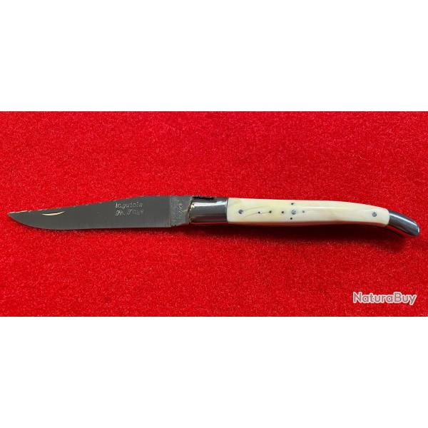 Couteau LAGUIOLE par le coutelier artisan Ph FAYE : lame 12C27, manche D�FENSE IVOIRE DE PHACOCH�RE.