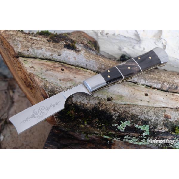 Beau Rasoir Coupe Choux Lame Acier Carbone Manche Corne Fabrication Artisanale Lockback