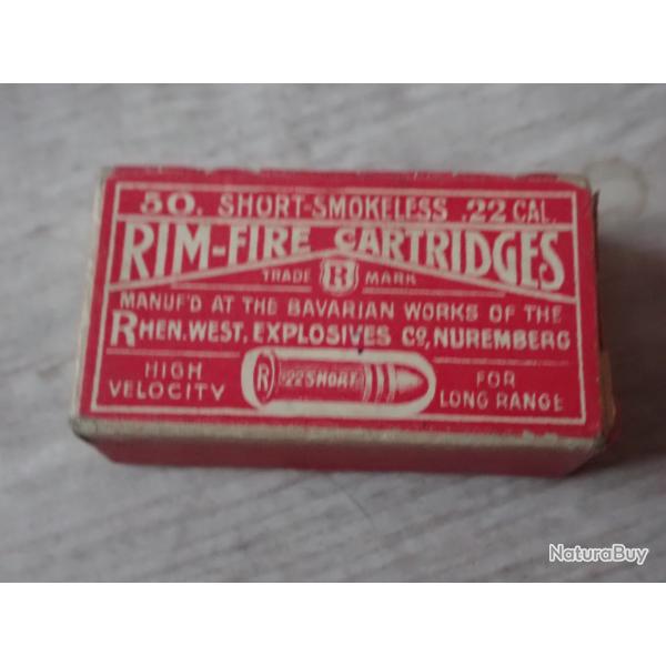 Boite d'origine de cartouches cal .22 short NUREMBERG