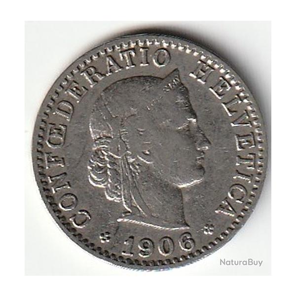 Pi�ce de Monnaie Suisse 20 centimes T�te de Libertas 1906