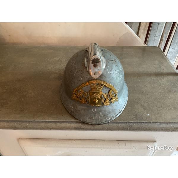 Vends Casque modle 1933 gris avec plaque en laiton St DENIS-sur-LOIRE complet