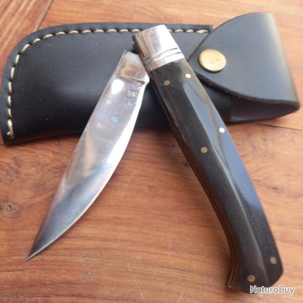 Grand Couteau Pliant Italien Manche en Corne �tui en cuir