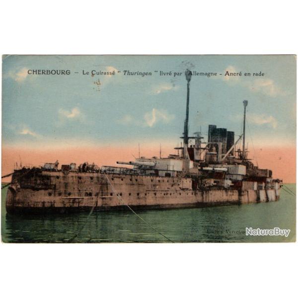 CPA -Marine Militaire-CHERBOURG - Le Cuirasse " Thuringen "livre par l'Allemagne Ancre en rade -N�23