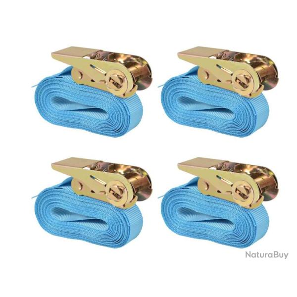 Lot de 4 sangles d'arrimage  cliquet bleu 6 m pour transport scuris