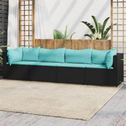 Salon de jardin 4 pcs avec coussins Noir R&eacute;sine tress&eacute;e