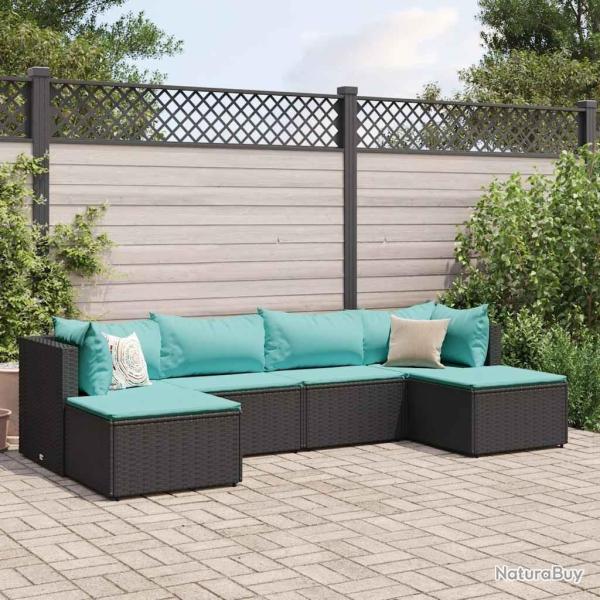 Salon de jardin 6 pcs avec coussins Noir R�sine tress�e