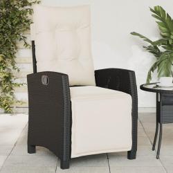 Chaise inclinable de jardin et repose-pied noir r&eacute;sine tress&eacute;e