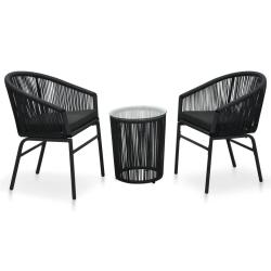 Ensemble de bistro 3 pcs avec coussins Rotin PE Noir