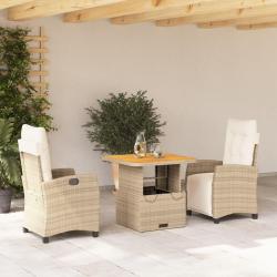 Ensemble &agrave; manger de jardin et coussins 3 pcs Beige poly rotin
