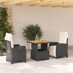 Ensemble &agrave; manger de jardin avec coussins 3 pcs Noir