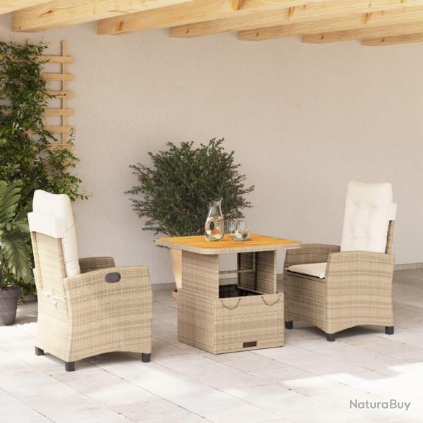 Ensemble � manger de jardin et coussins 3 pcs Beige poly rotin