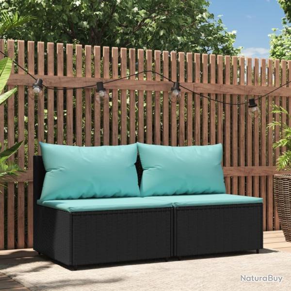 Canap�s centraux de jardin et coussins 2pcs Noir R�sine tress�e