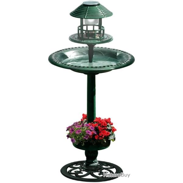 Bain d'oiseau � �nergie Solaire 2-en-1 avec LED Int�gr�e et Jardini�re - 90 cm